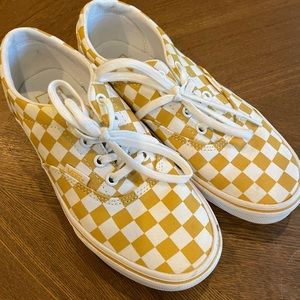 Mustard yellow checkered Vans
